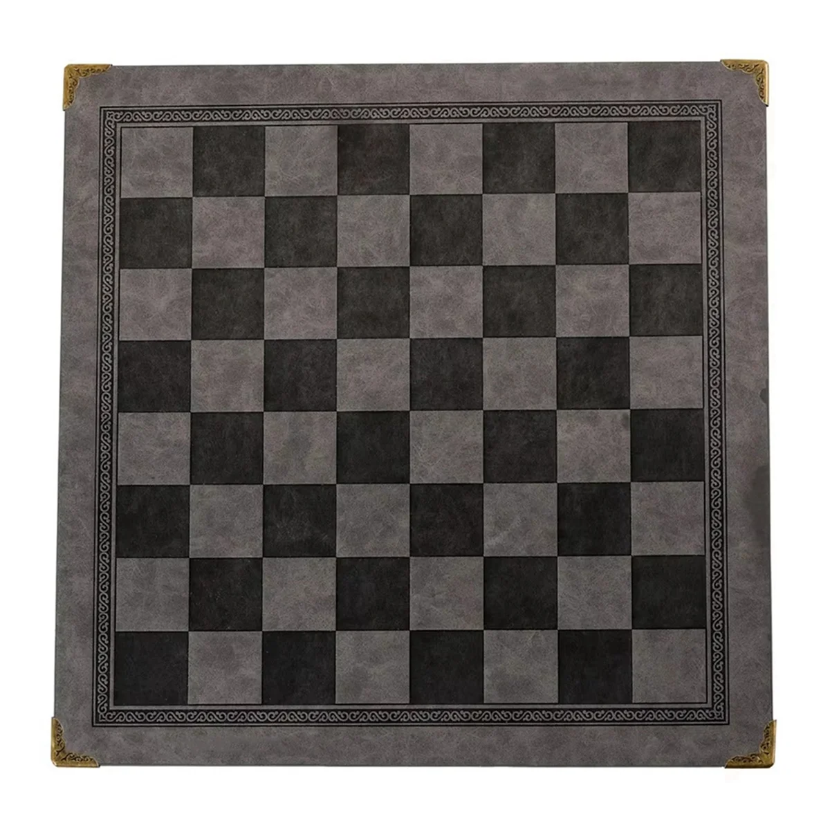 BAAU 33 CM Tabuleiro de Xadrez de Couro Design Único Acessório de Jogo de Tabuleiro Portátil Protetores de Canto de Metal Cinza