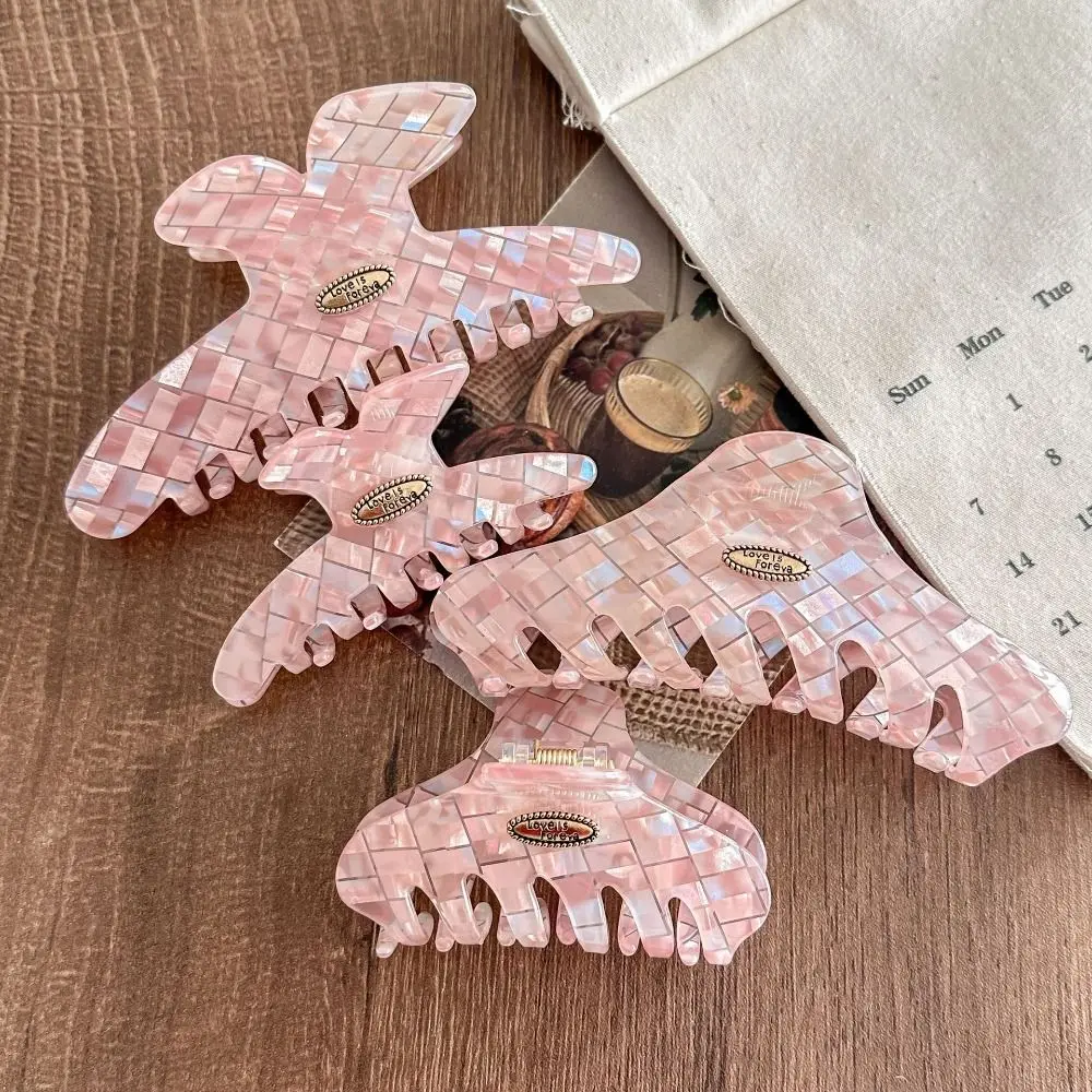 

Милая заколка-краб для волос в розовую клетку, из ПВХ и акрила, в корейском стиле, заколка-облако, заколка-акула для девочек