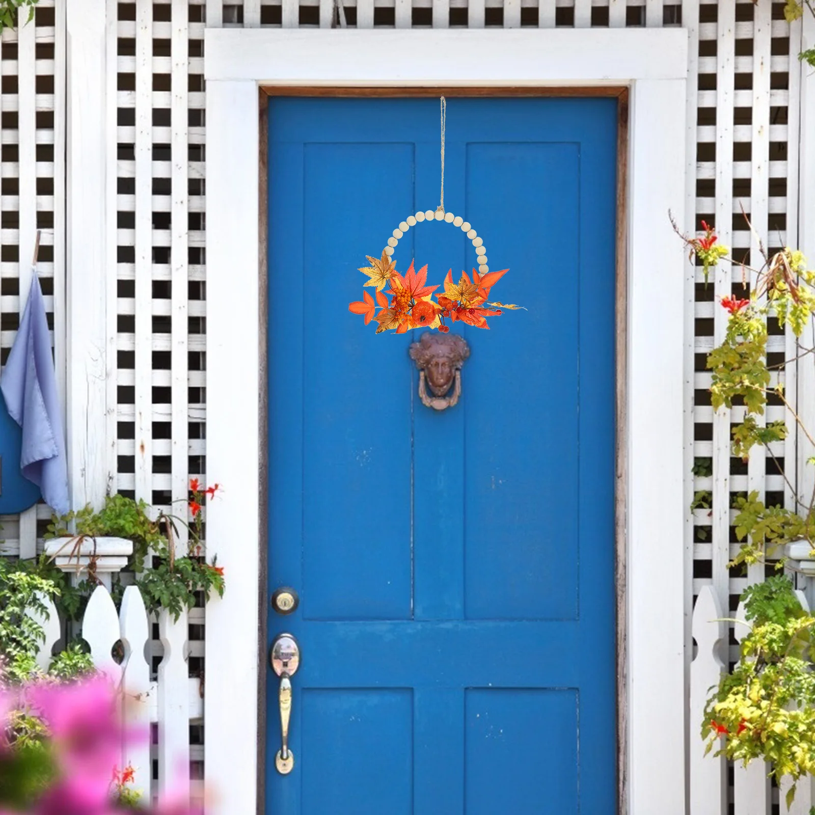 

Autumn Pumpkin Maple Leaves Artificial Wreath Rustic Fall Hanging Door Wall Thanksgiving Harvest Decoration Fall Harvest Wreath