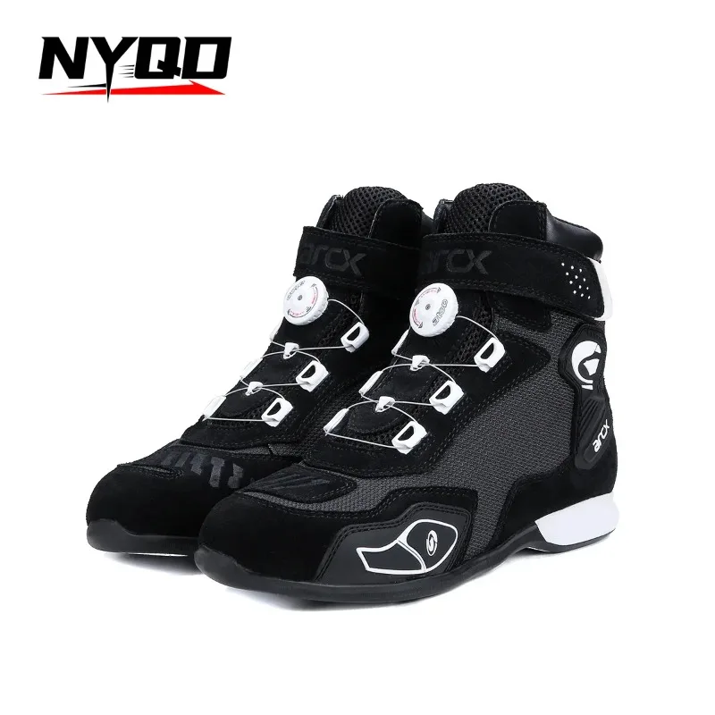 Summer Motorcycle Boots Rotary Buckle Design Motorcycle Shoes Cowhide Comfort Motorcycle Riding Shoes Road Shoes