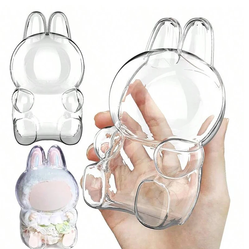 LABUBU-funda protectora transparente para juguetes de peluche, bolsa de exhibición de peluche de elfo, Mini caja de almacenamiento portátil, accesorios para muñecas