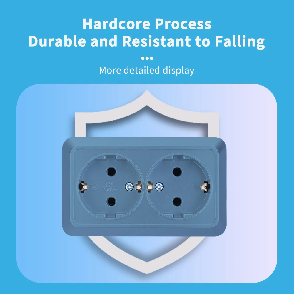 WESA niebieska ściana powierzchnia 2 gniazdo wtyczka EU zewnętrzne gniazdka elektryczne z gniazdem uziemiającym ognioodporna farba plastikowa