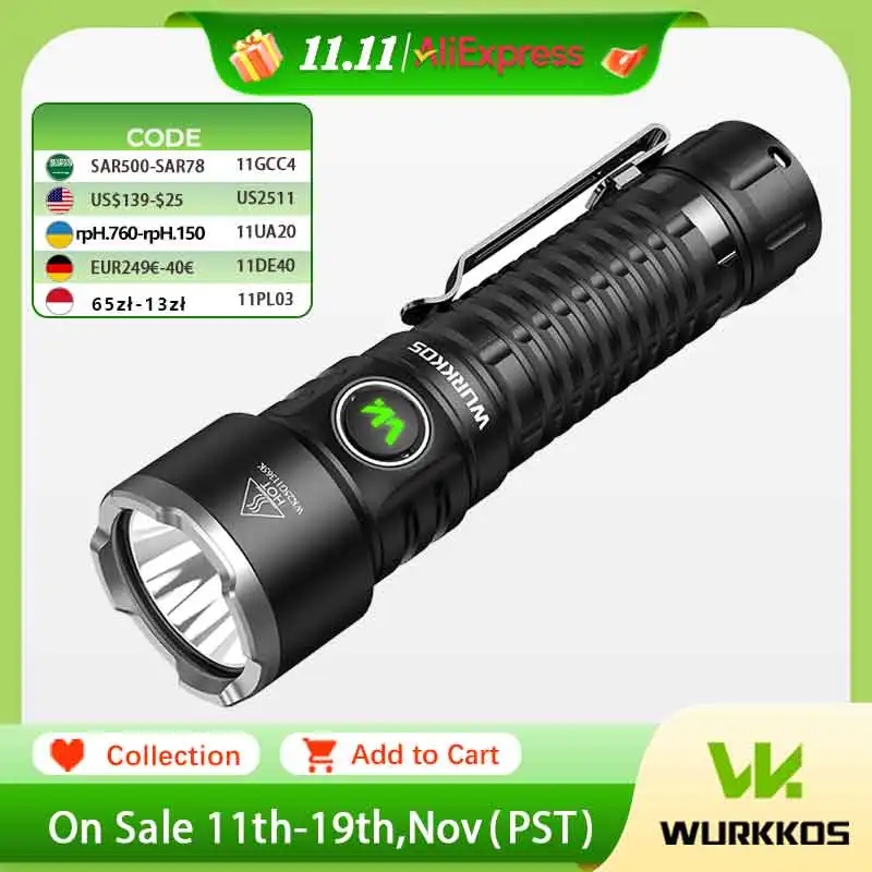 Wurkkos TS28 SFT70.2 عالية الأداء EDC مصباح يدوي 3200 لومينز 21700 بطارية USB-C شحن غطاء الذيل المغناطيسي الإضاءة في الهواء الطلق