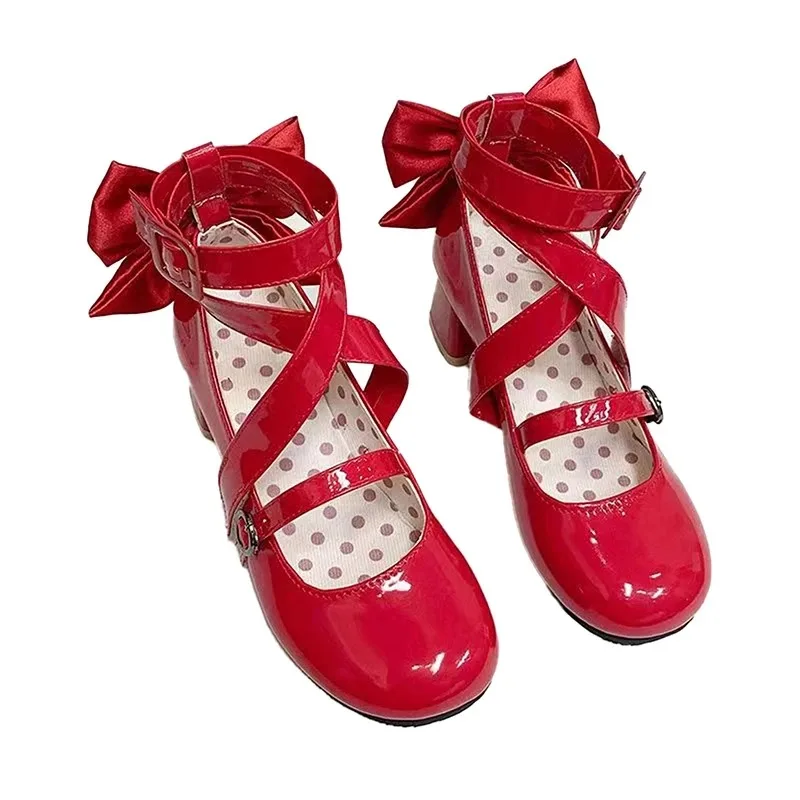 Anime Puella Magi Madoka Magica Kaname Madoka Cosplay Women Shoes Lolita Red Bow High Heels Leather Boots Halloween Costume Prop