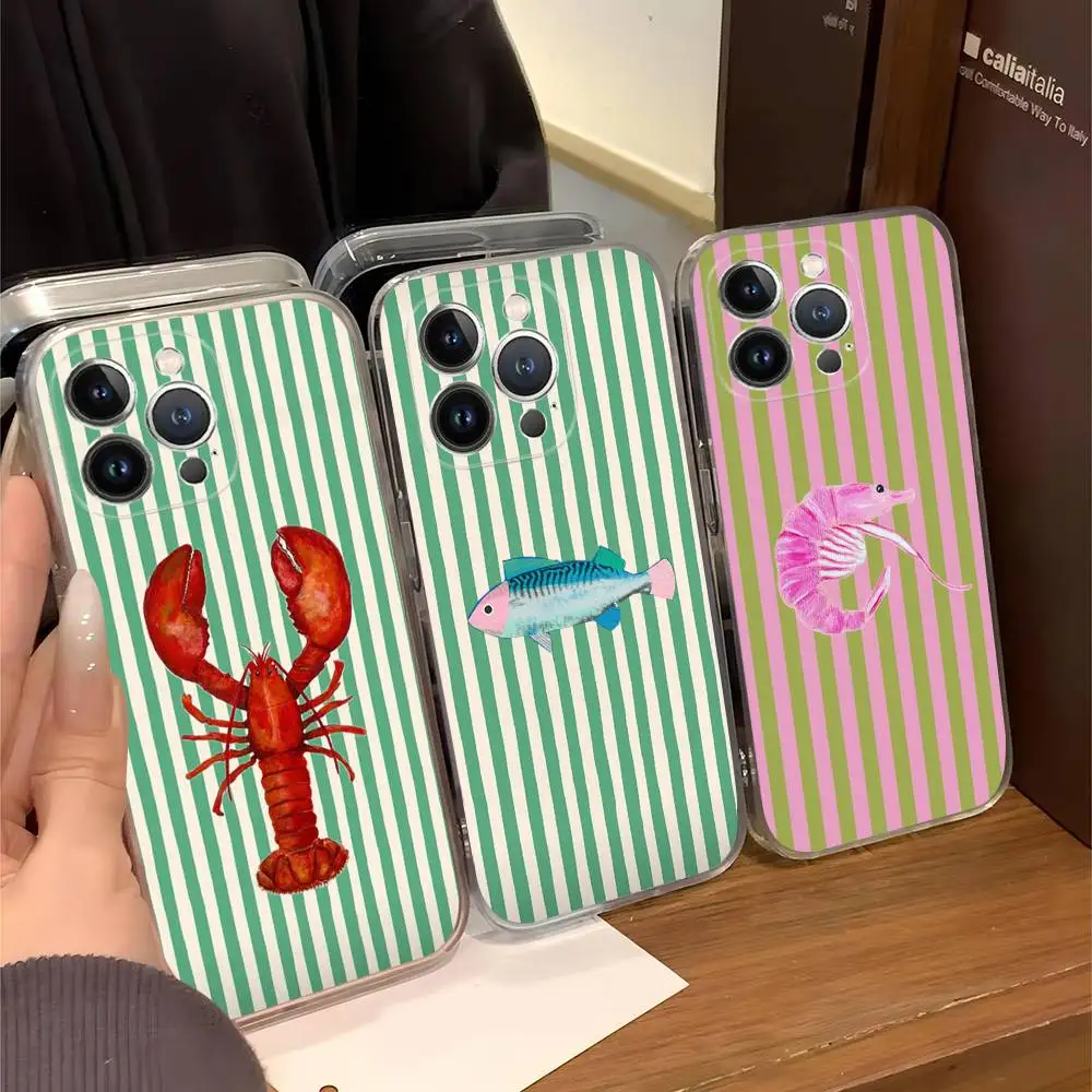 

Cute Marine Seafood Phone Case For iPhone 17 16 15 11 12 14 13 Pro Max Mini X XS XR 7 Plus 16E Shockproof Silicone Cover Fundas