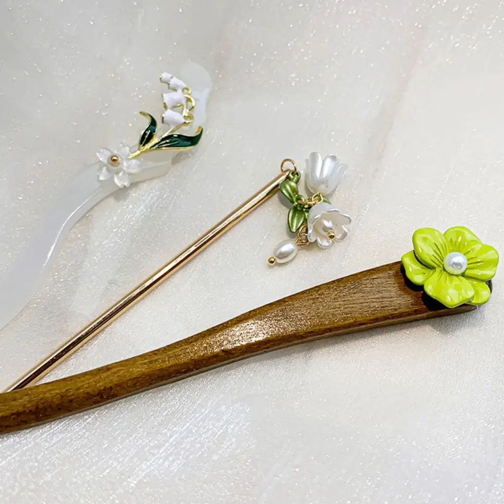 Chinese Style Flower Hair Stick Tassel Hair Fork Hanfu Hair Stick Hair Chopsticks Hair Accessories Wood Hair Stick Girl