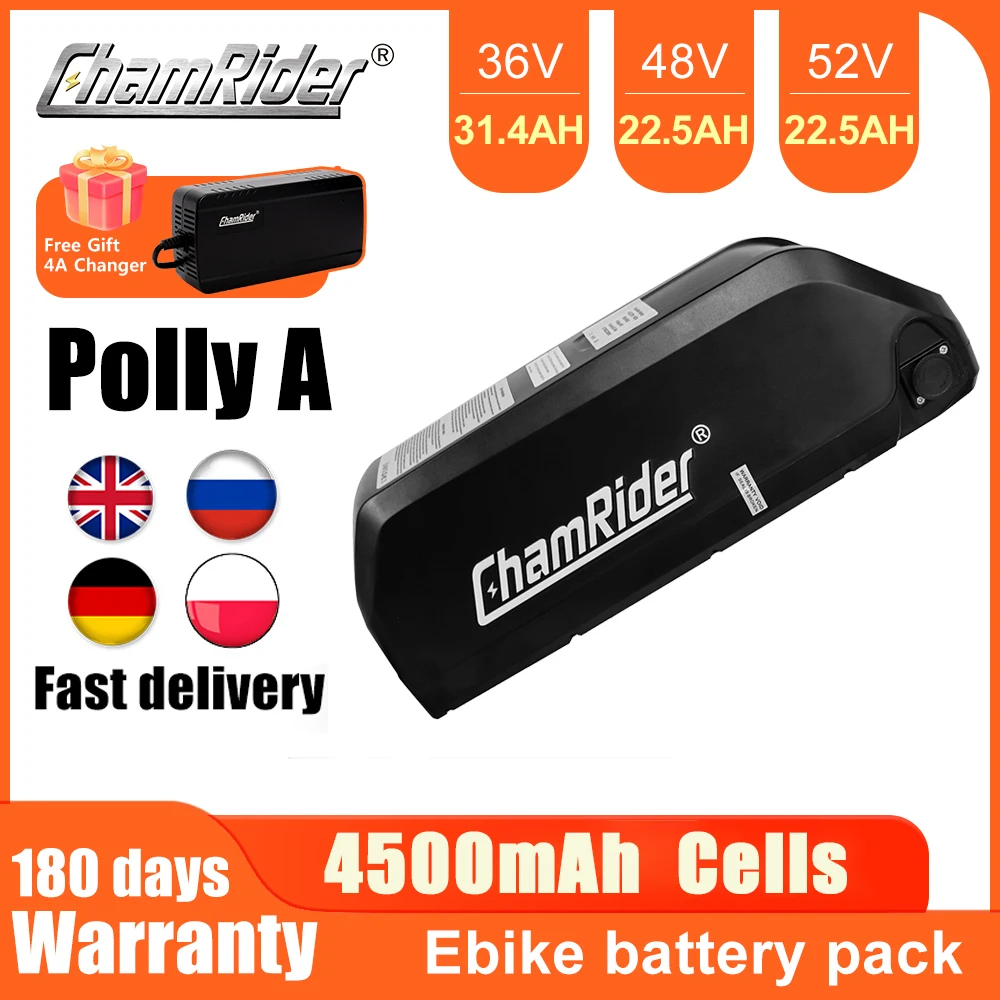 Chamrider Polly A 48V22.5AH Ebike Battery Downtube 36V31.5AH Electric Battery 52V22.5AH40A BMS Brand 21700 Lithium battery cell