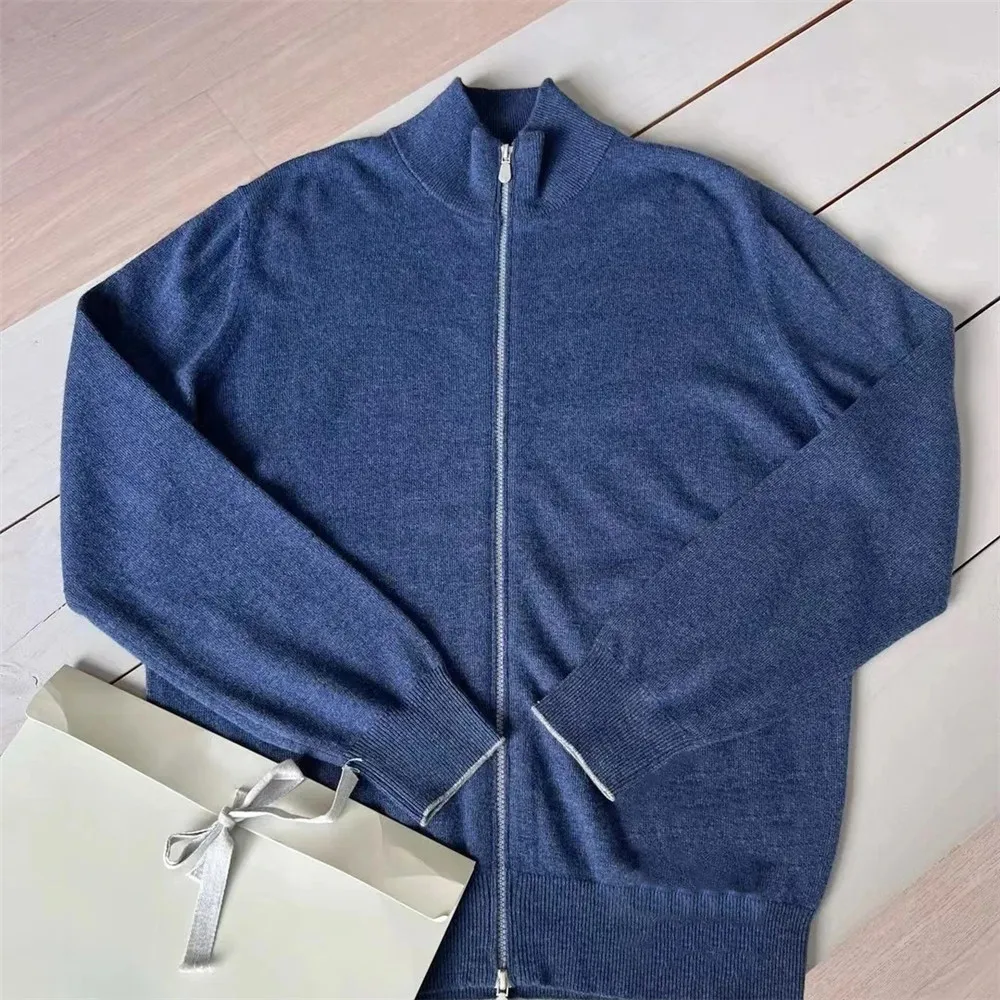 2024 Men\'S Zipper Cardigan Sweater Solid Color B*C Large Size Knit Cashmere Long-Sleeved Tops