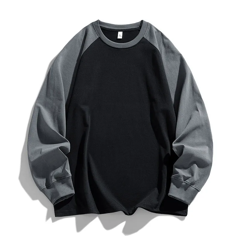 New Fashion Spring Autumn Men Color-coded O-neck Long Sleeve Loose Fit Casual Trendy Daily T-shirts Male Simple Daily Tees Tops