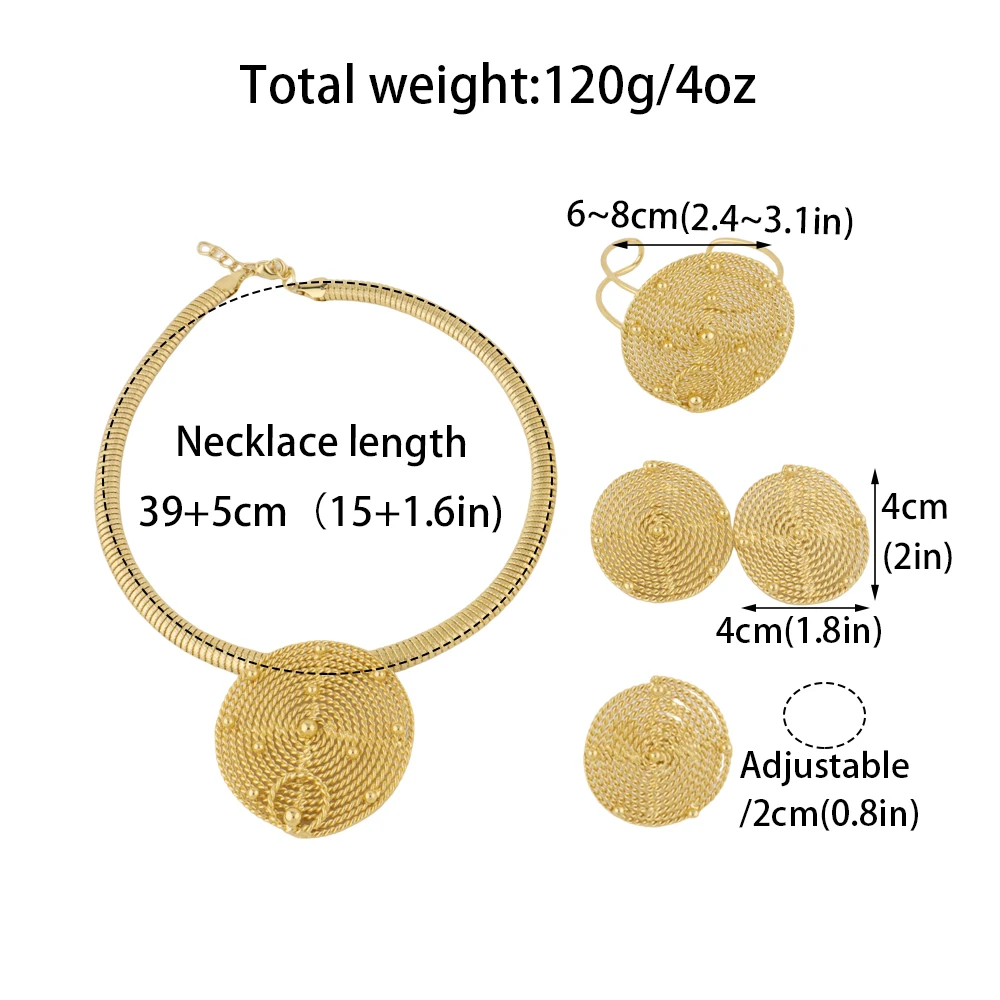 NKLS Womens Gold Color Jewelry Set Bridal Dubai Brazilian Earring Necklace Weaving Circle Ring Bangle Set For Party Wedding titk