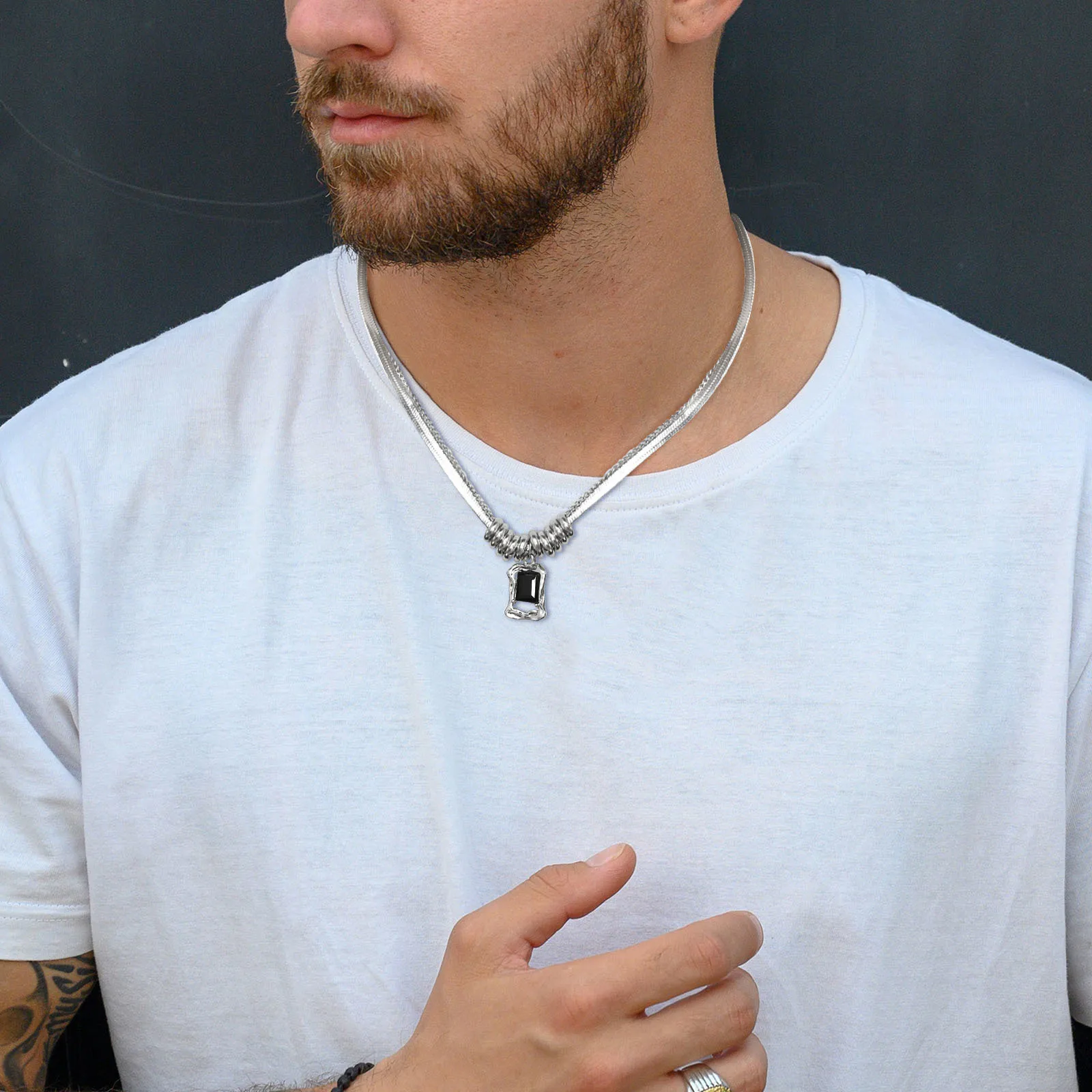 Hip-hop Herringbone Chain Necklaces for Men Boys,Stainless Steel Geometric Pendant with Snake chain,New Fashion Jewelry Gift