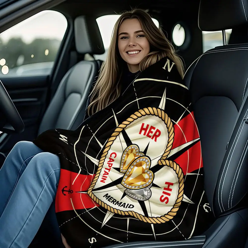 Captain Mermaid Compass Print Blanket Flannel Blanket Throw Blanket Warm Blanket Gift Blanket HD Print Nautical Leisure Cover