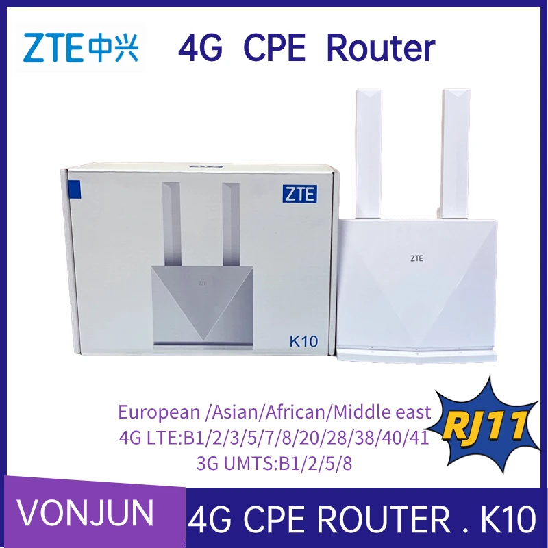 

ZTE K10 4G CPE Router LTE B1/2/3/5/7/8/20/28/38/40/41 CPE RJ45/RJ11 Wireless Hotspot with battery Unlocked