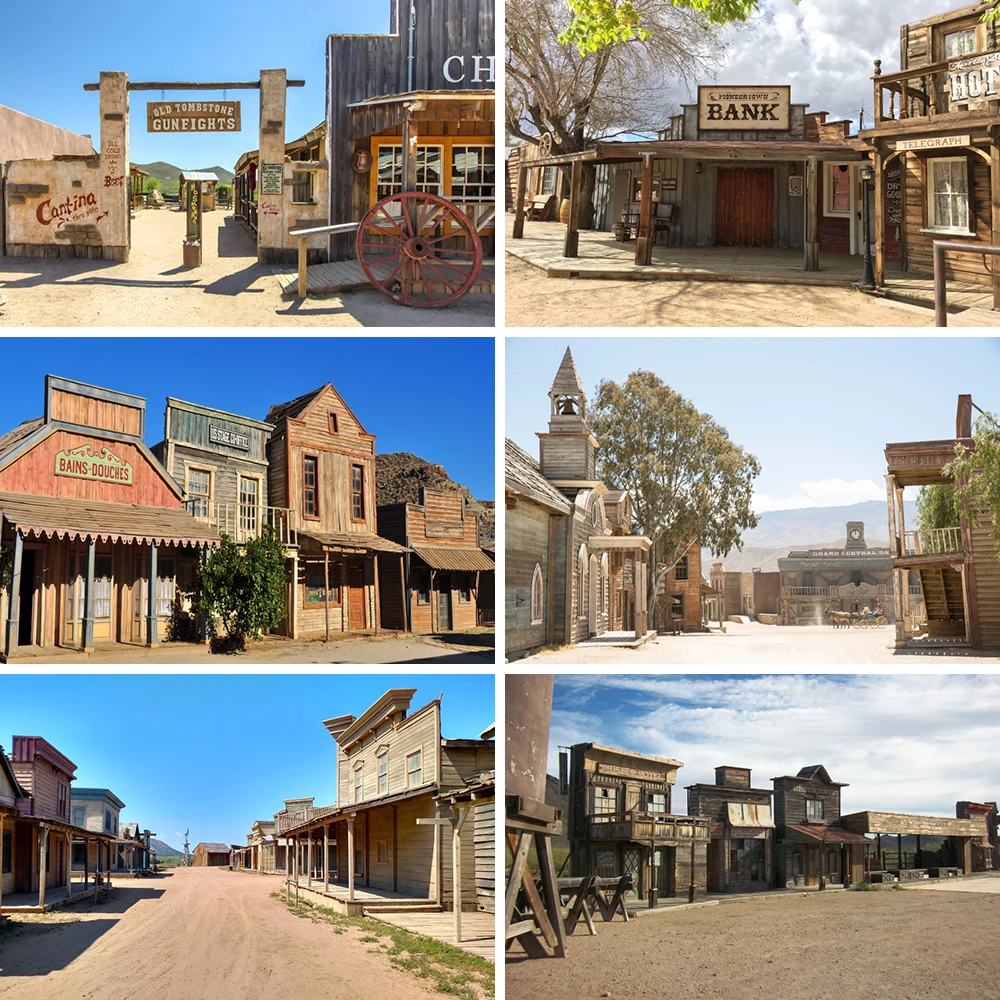 Old West Cowboy Street Backdrop Birthday Party Saloon Wild West Rustic Bank Cabin Vintage Professional Photographic Background