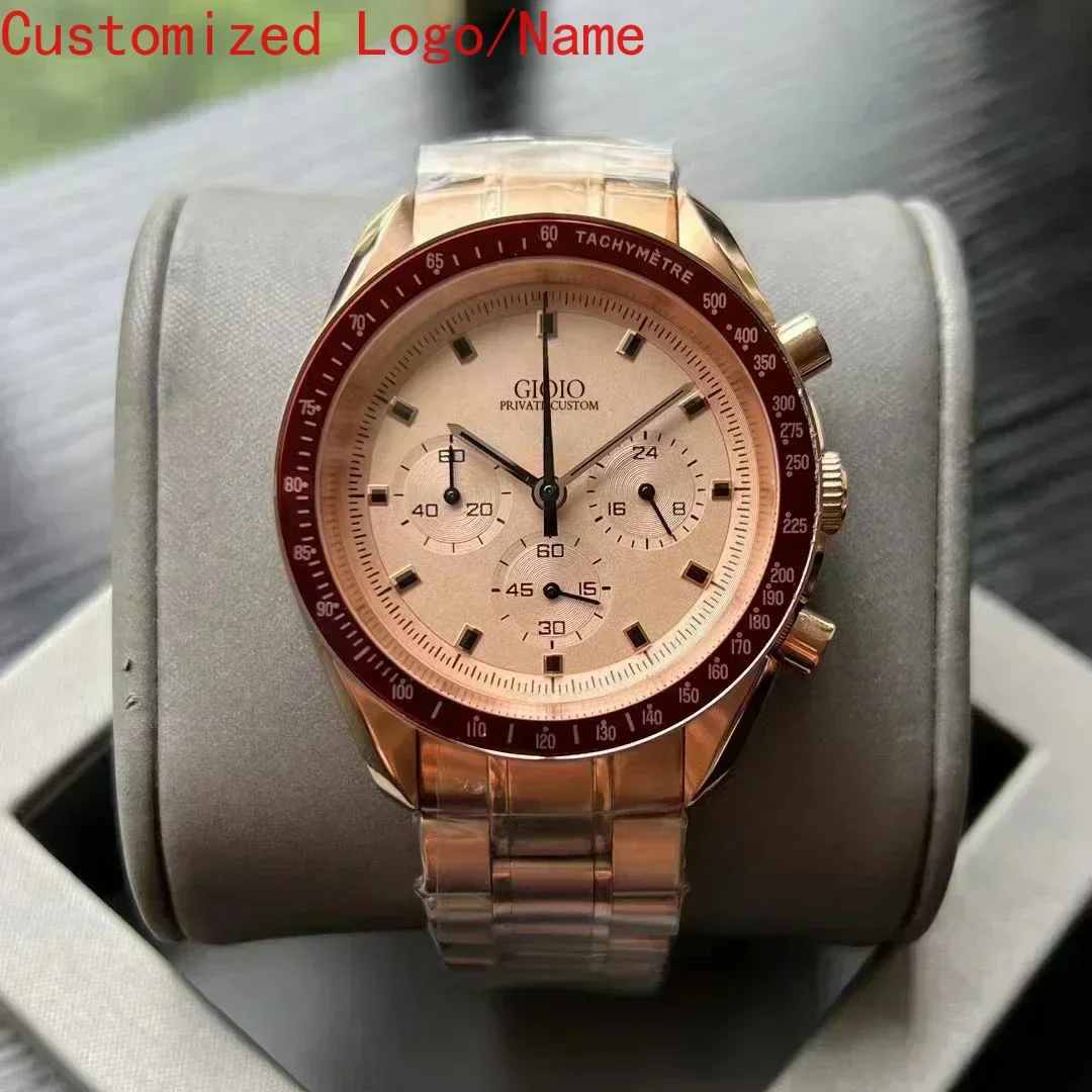ساعة يد رياضية للرجال كوارتز كرونوغراف VK63 باللون الذهبي الوردي والأخضر من الجلد المقاوم للصدأ 2023 مخصصة #1