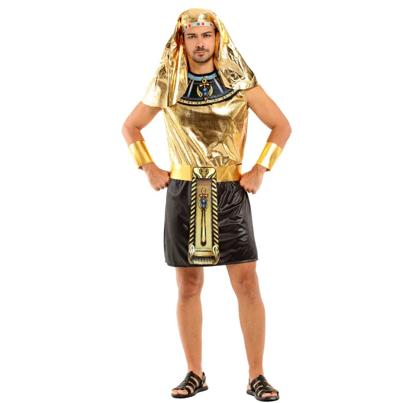 Men Halloween Egypt Traditional King Robe Costumes Egyptian Pharaoh Cosplay Carnival Purim Stage Show Role Play Bar Party Dress