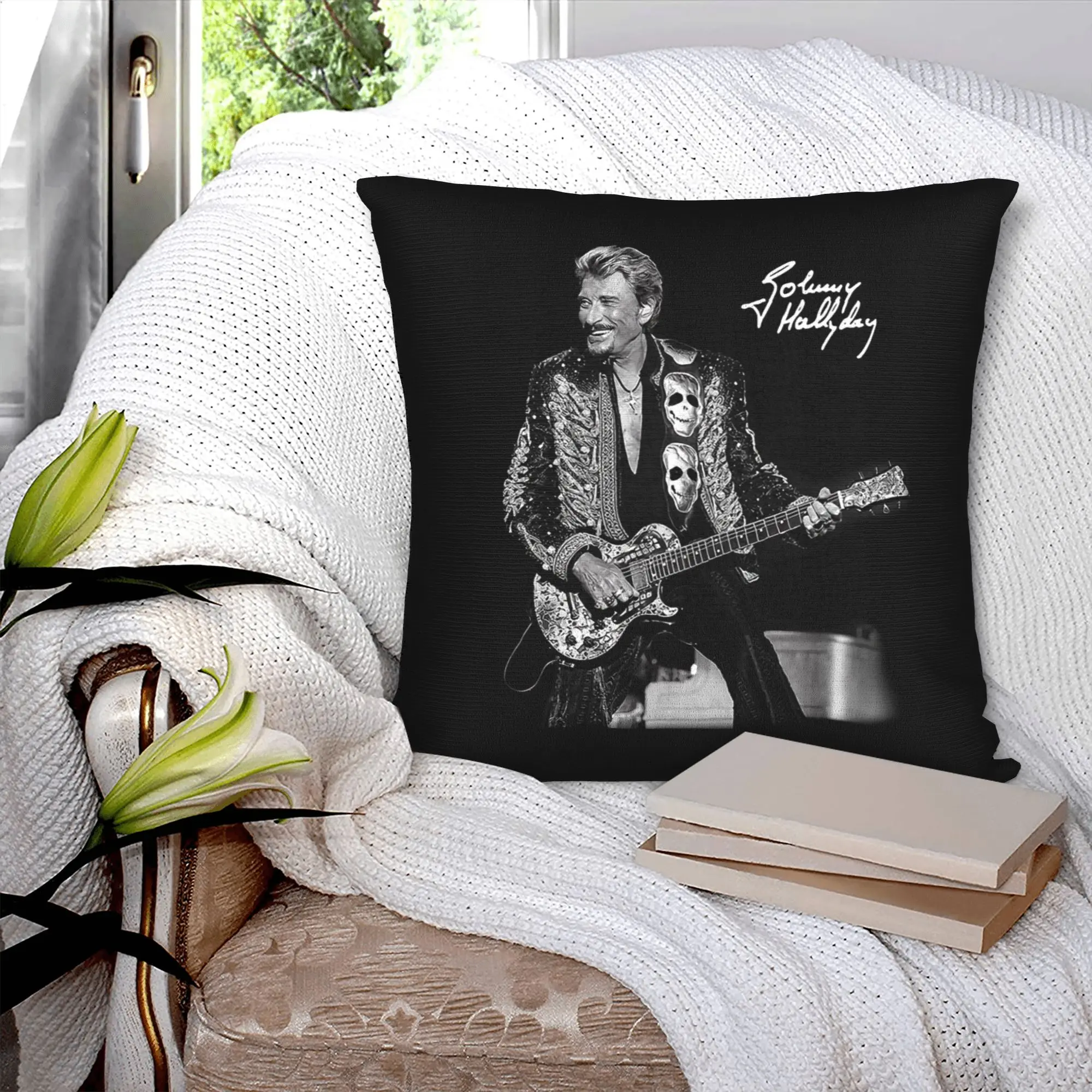 Modern Johnny Hallyday Cushion Cover Soft French Singer Rock Music Pillow Case Living Room Decoration