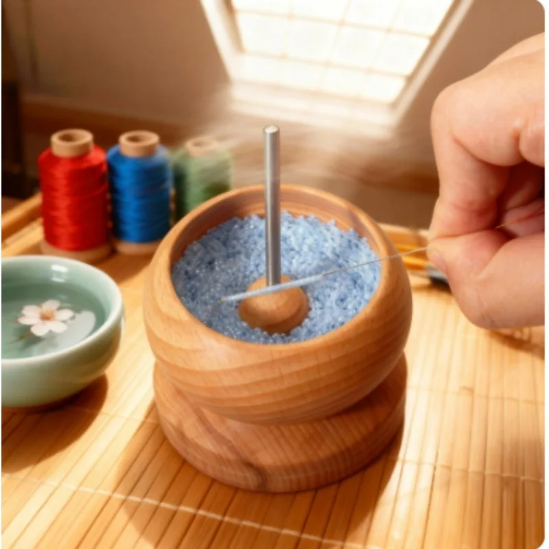 Brass & Wood Bead Threading Bowl Tool, Bead Sorting Tray with Flat Needle for Rice Bead Jewelry Making