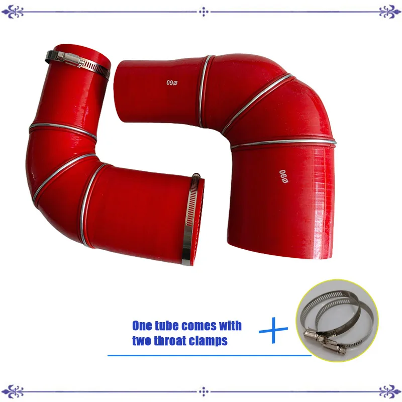 

90°reducing silicone bend pipe car intercooler turbine intake pipe coolant pipe One tube comes with two throat clamps,Red