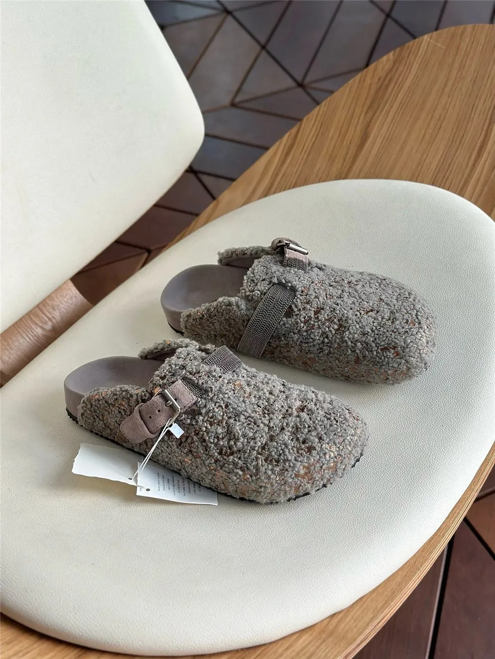 Autumn Winter New Flat Slippers Female Fashion Beading Comfort  Slides Woman Outdoor Warm Shoes