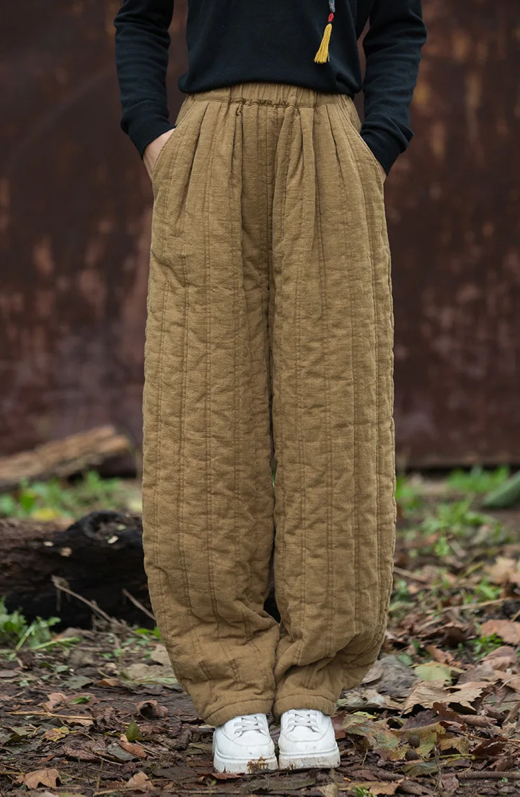 Winter women's quilted ramie-cotton pants. Tinted for style, slim-fit, and warm for versatile casual wear.