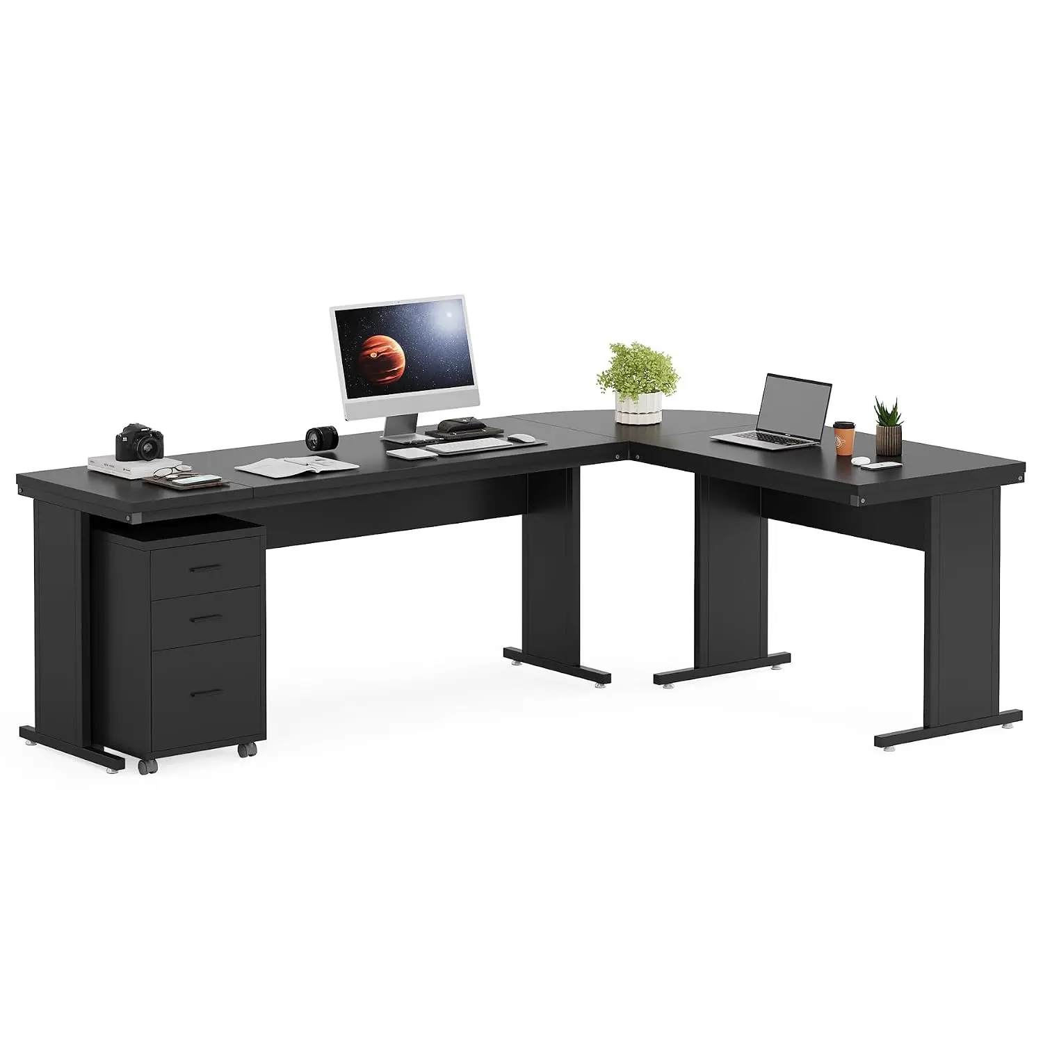 L-Shaped Executive Desk with File Cabinet, 83 Inch Corner Computer Desk with Drawers, Work Desk for Home Office, Customized