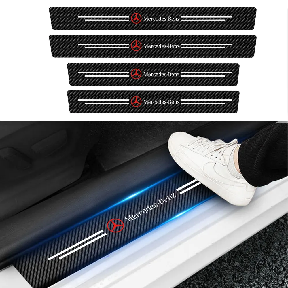 4pcs Leather Car Door Sill Anti-Scratch Guard Sticker For Mercedes Benz AMG CLK CLA A180 W108 W201 W212 W213 W220 C260 C300 C200