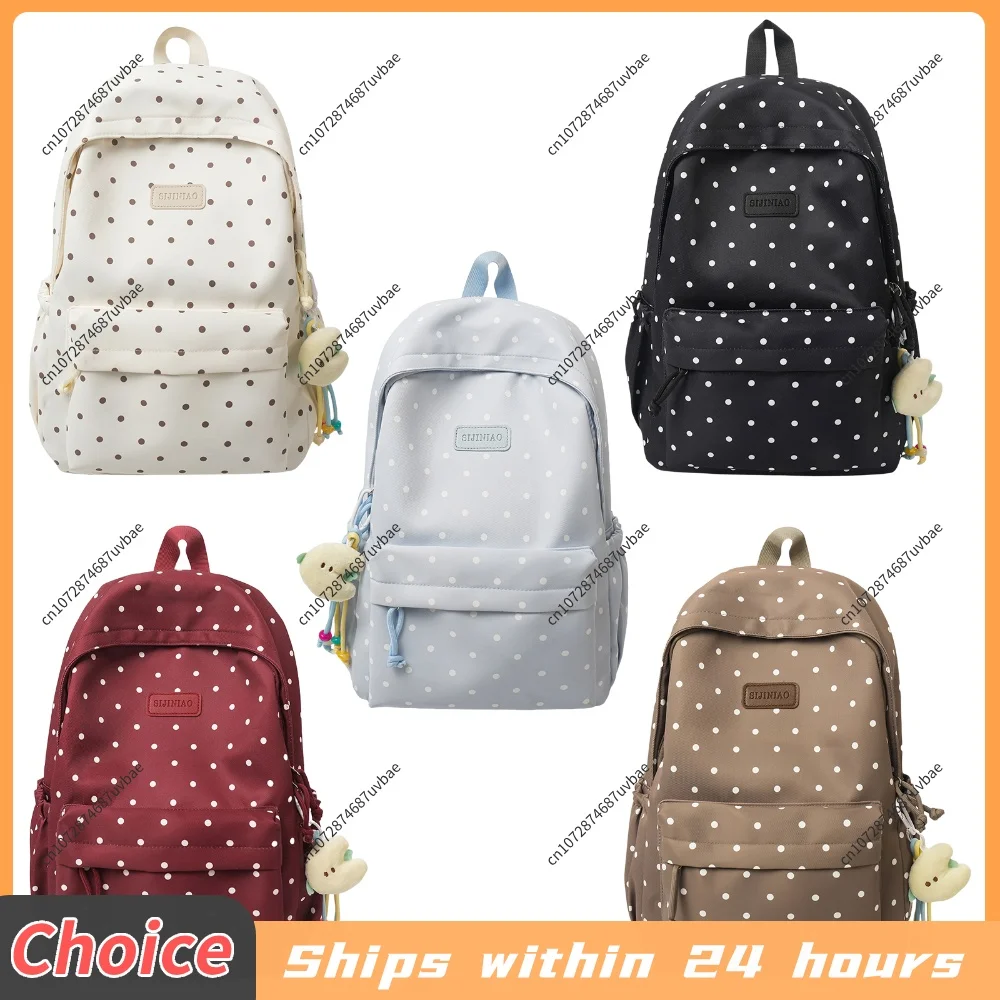 Cute Polka Dot Laptop Backpack Large Capacity Travel Backpack Bookbag for Female Elementary & Middle Students