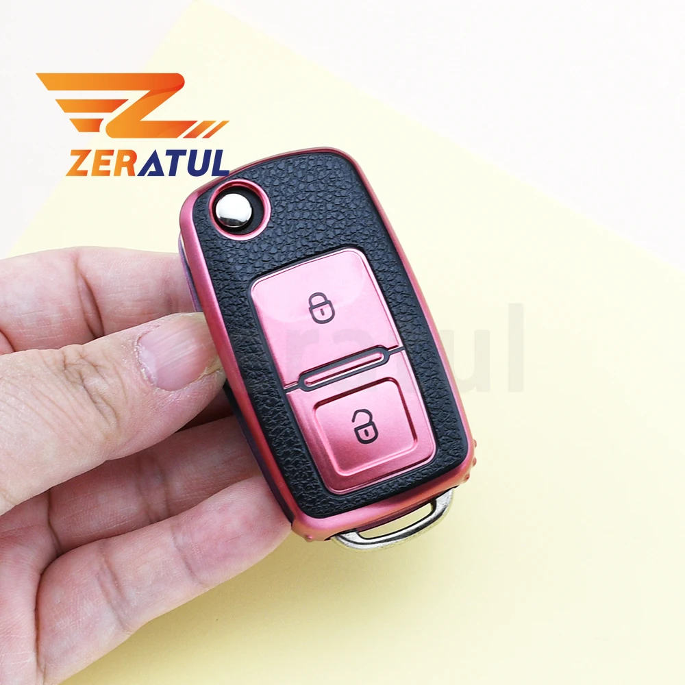 

For Volkswagen VW Passat Tiguan Beetle Polo Golf Caddy T5 Up Eos Skoda Octavia Seat Leon Altea TPU Leather Car Key Case Cover