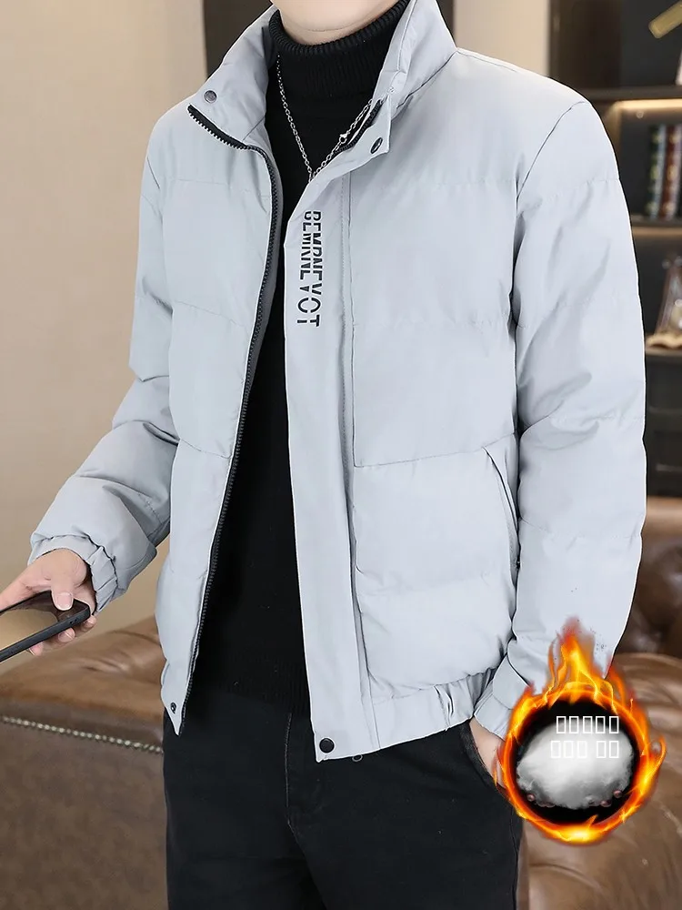 

Men's Thiened Warmth down Cotton Jaet Autumn Winter Faion Brand Youthful Print Loose Fit Long Sve Zipper Closure