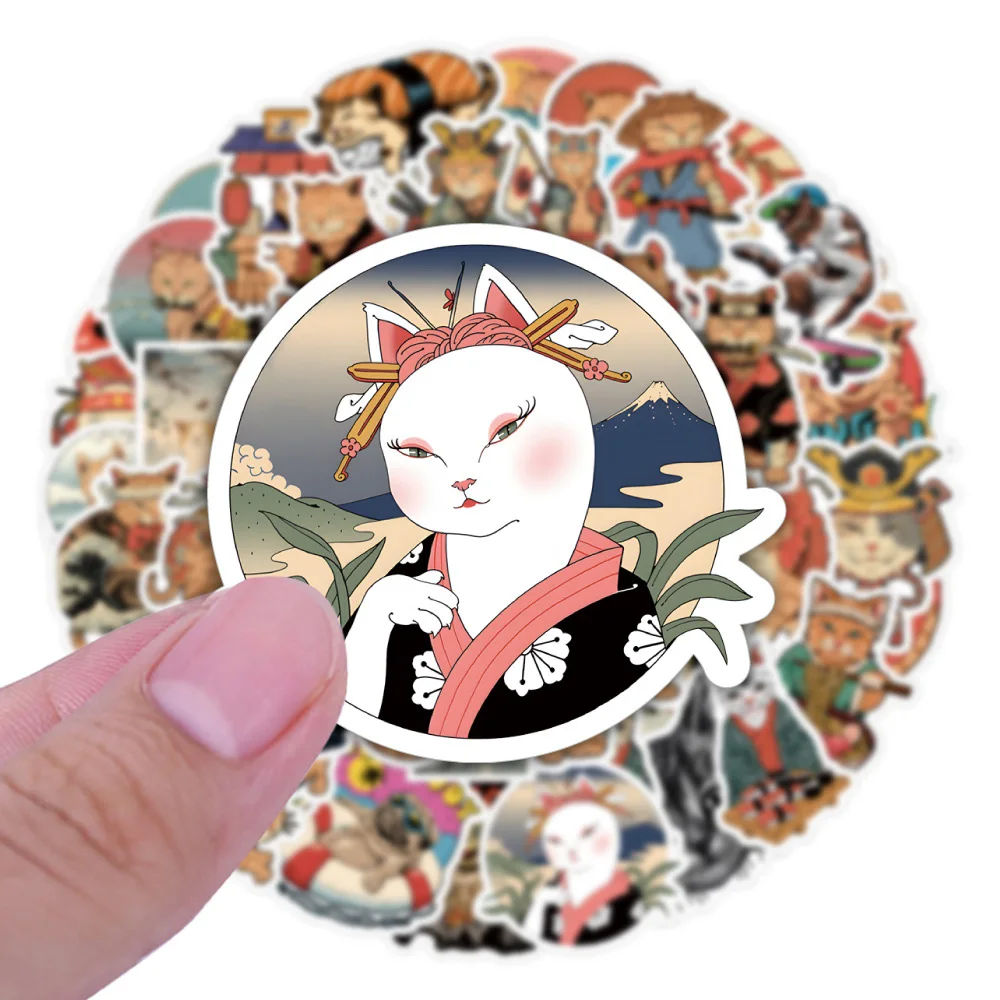 10/30/50PCS Retro Cute Anime Samurai Cat Cartoon Stickers DIY Laptop Luggage Skateboard Graffiti Decals Sticker for Kid Toys