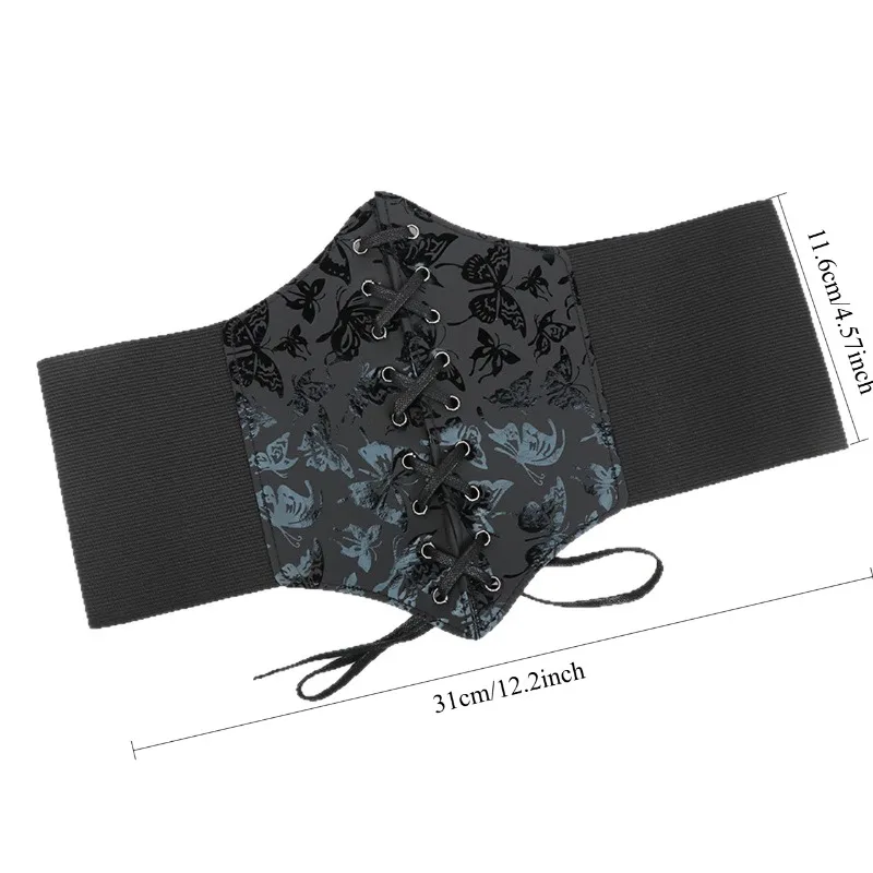 Vintage Lace Print Corset Waist Belt Front Tie Short Tummy Control Waistband Lolita Dress Outer Waist Cincher