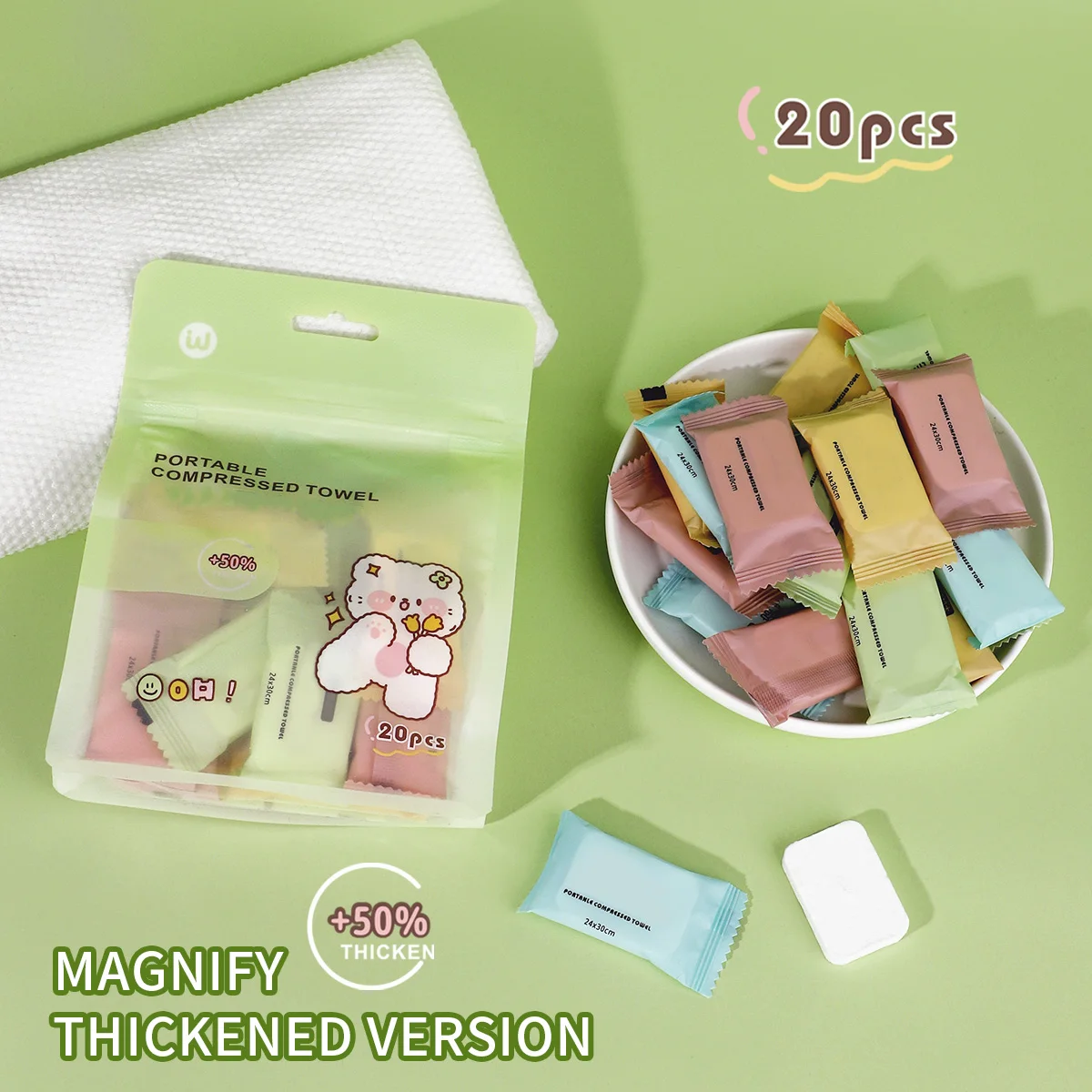 20pcs Soft Compressed Towel, Individually Packaged, Absorbent, Gentle and Skin-Friendly, Suitable for Camping Trip.