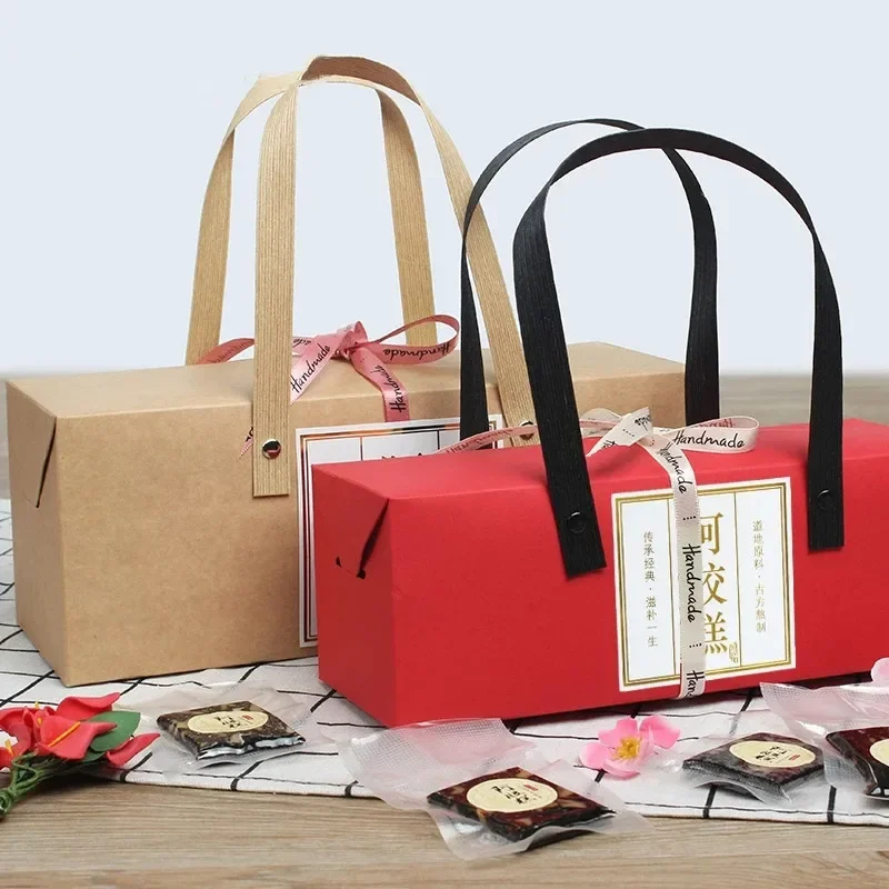 

10pcs Kraft/Red Paper Protable Box Wedding DIY Handmade Gfit Supplies Baby Shower Kind Favor Candy Baking Packaging