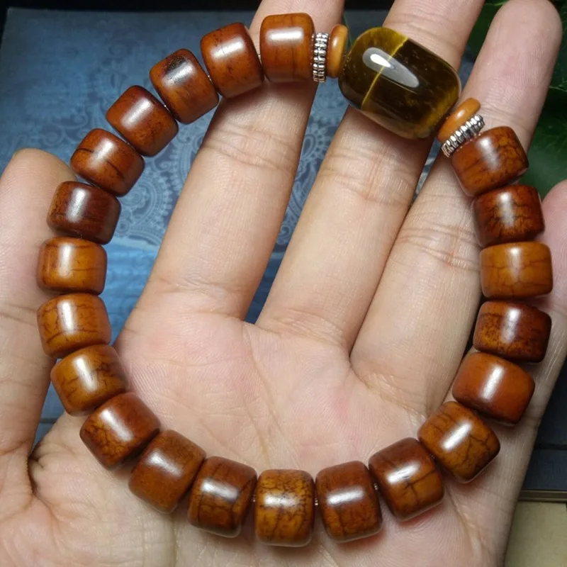 Old- weathered cracked Tibetan-style barrel beads made of and camel , cow bone bracelet, tiger eye stone b