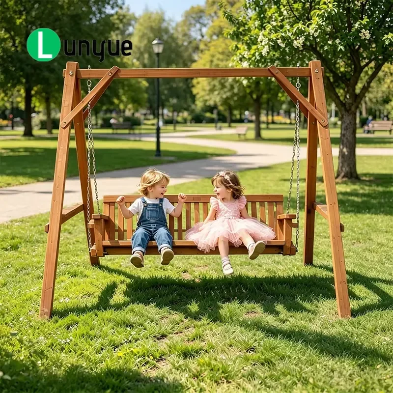 All Weather Double Swing Chair Outdoor Garden Courtyard Terrace Leisure Lounge Charred Wood Log Hanging Seat Durable