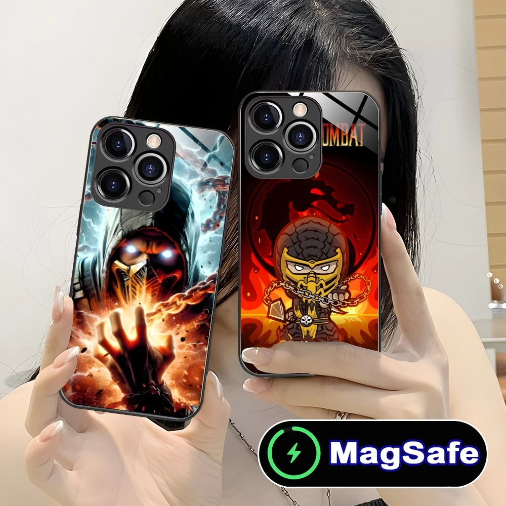 Mortal Kombat Scorpion Mobile Cell Phone Case for iPhone 16 15 14 13 12 11 Pro Max Plus Mini MagSafe Wireless Charging Glass Cov