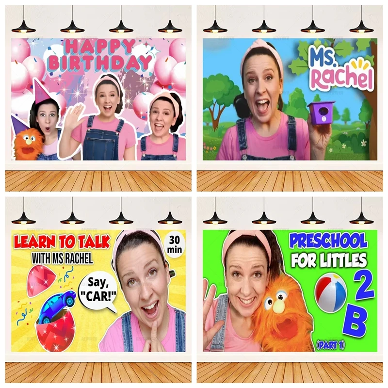 

Ms Rachel Birthday Party Backdrop Photo Booth Background Kids Children Baby Shower Decor Banner Custom Photography Props