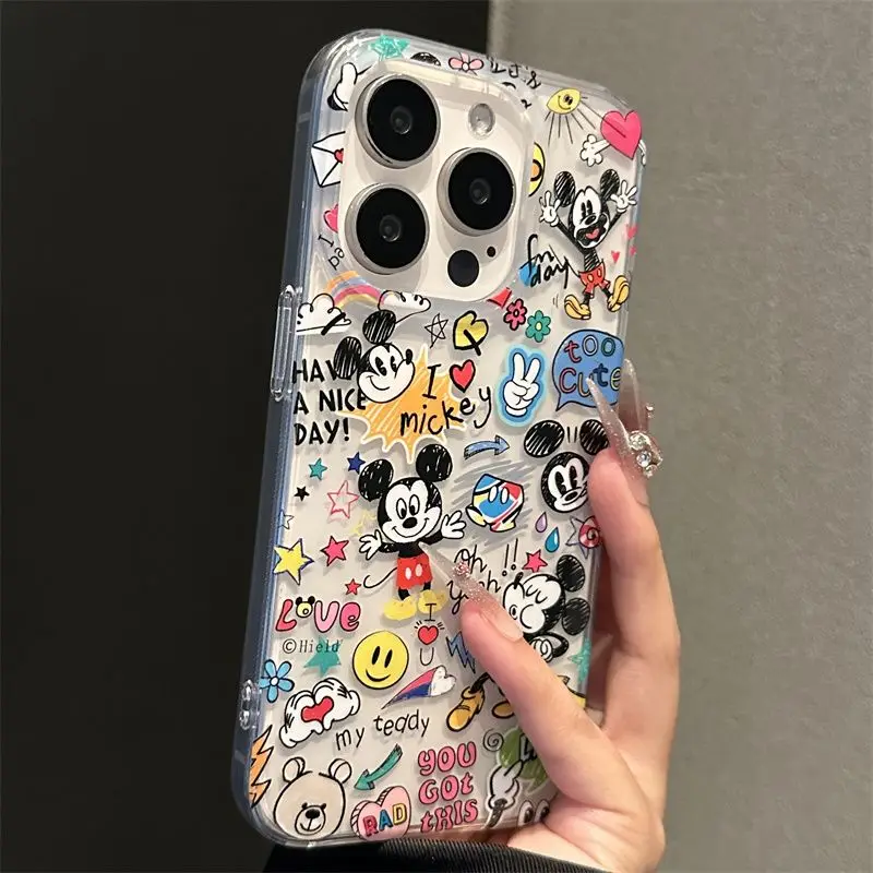 Disneys Mickeys Minnies Mouses Graffiti Phone Case For iPhone 16 15 14 13 12 11ProMax 7 8Plus XR XS MAX Y2K Cute Anti Fall Cover