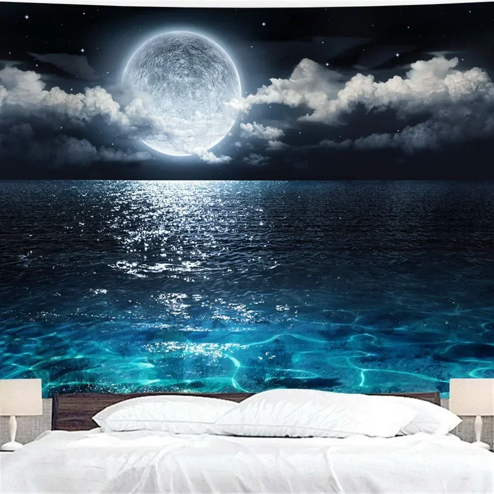 Bohemian tapestry green grassland wallpaper large fabric sea view modern wall decoration mural large tapestry