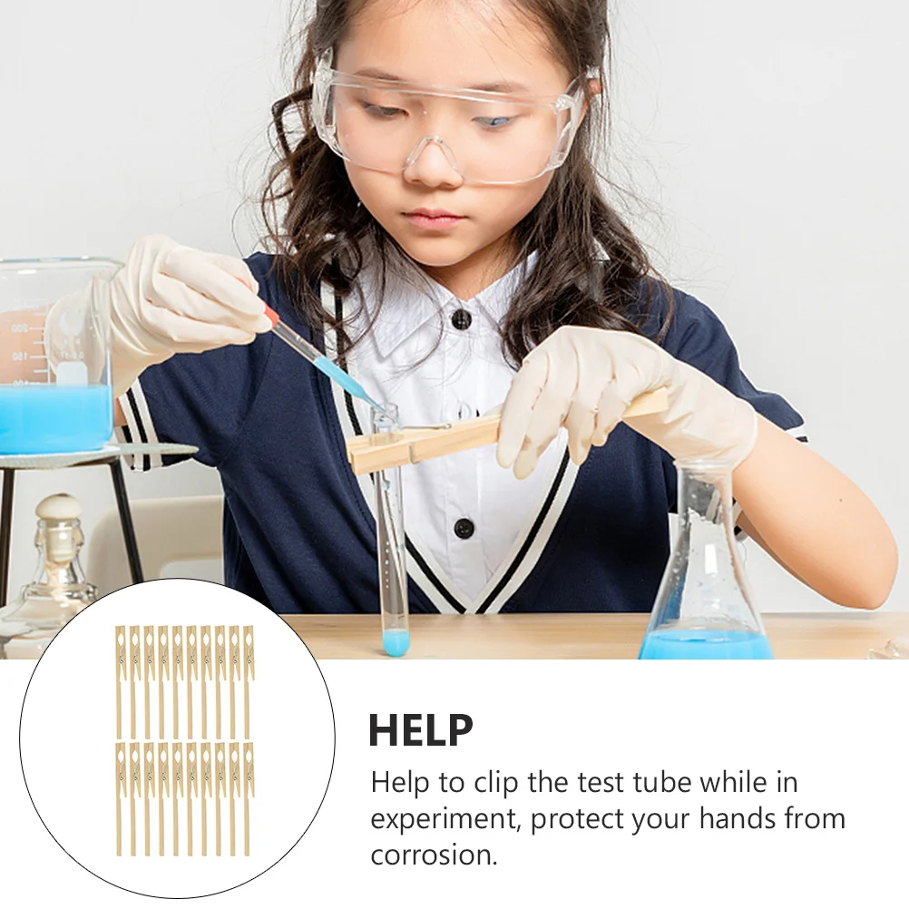 

20Pcs Practical Bamboo Test Tube Clamp Clips Scratch Resistant Lab Equipment School Hospital Test Tube Clamp Photo Clip