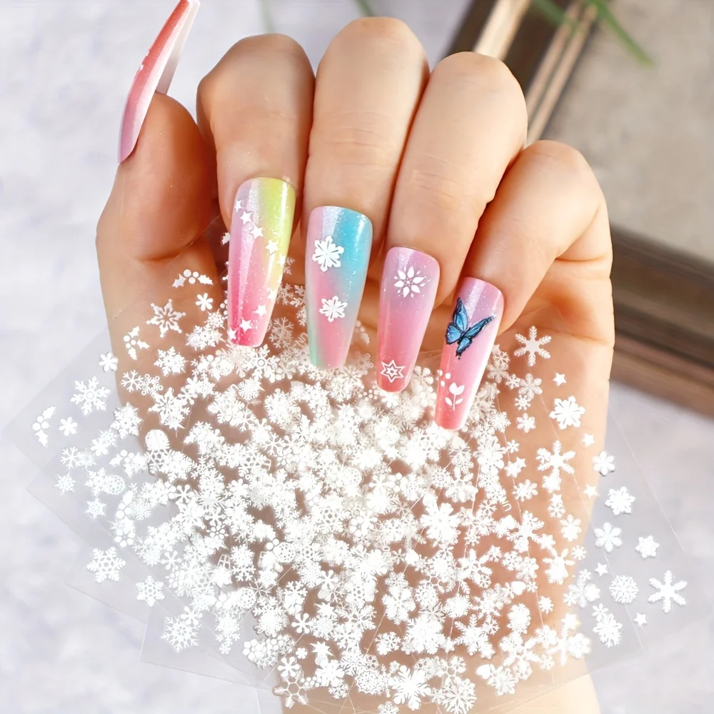 30 Stück Blatt Weihnachten 3D Nail Art Aufkleber Abziehbilder Nail Art Supplies für Frauen und S – selbstklebender Cartoon-Schneeflocken-Schneemann