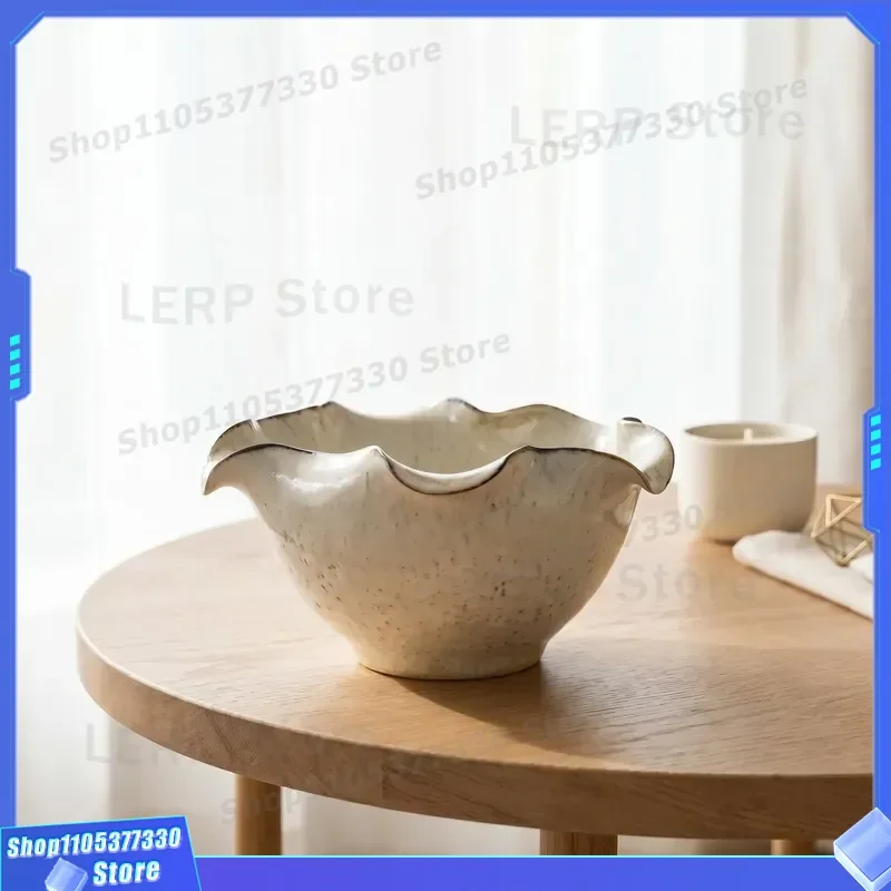Handmade Ceramic Fruit Plate Modern Art Lotus Leaf Edge Shape Creative Light Luxury Home Living Room Decoration Ornament Tray