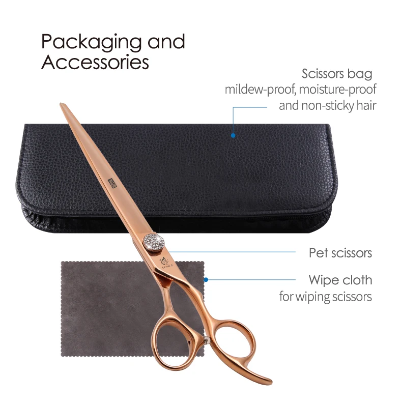 Fenice JP440C Tierpflege-Scherenset 7/7,5/8 Zoll Gerade Gebogene Effilierscheren für Hundefriseure – Detail 16