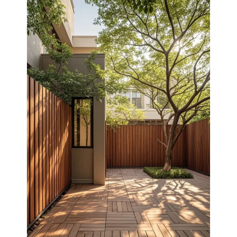custom.Modern Decorative Safty Wood Color Metal Louver Aluminium Semi Privacy Fence Patio Fence Balcony Aluminum Sliding