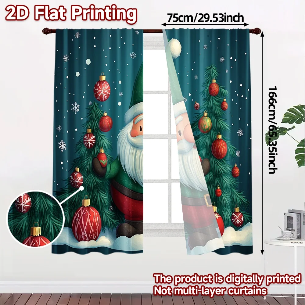 2pcs,Curtains Cute Christmas Gnome Wonderland Decorations (2) Popular Curtains Digital Printed Polyester Easy Install Curtains