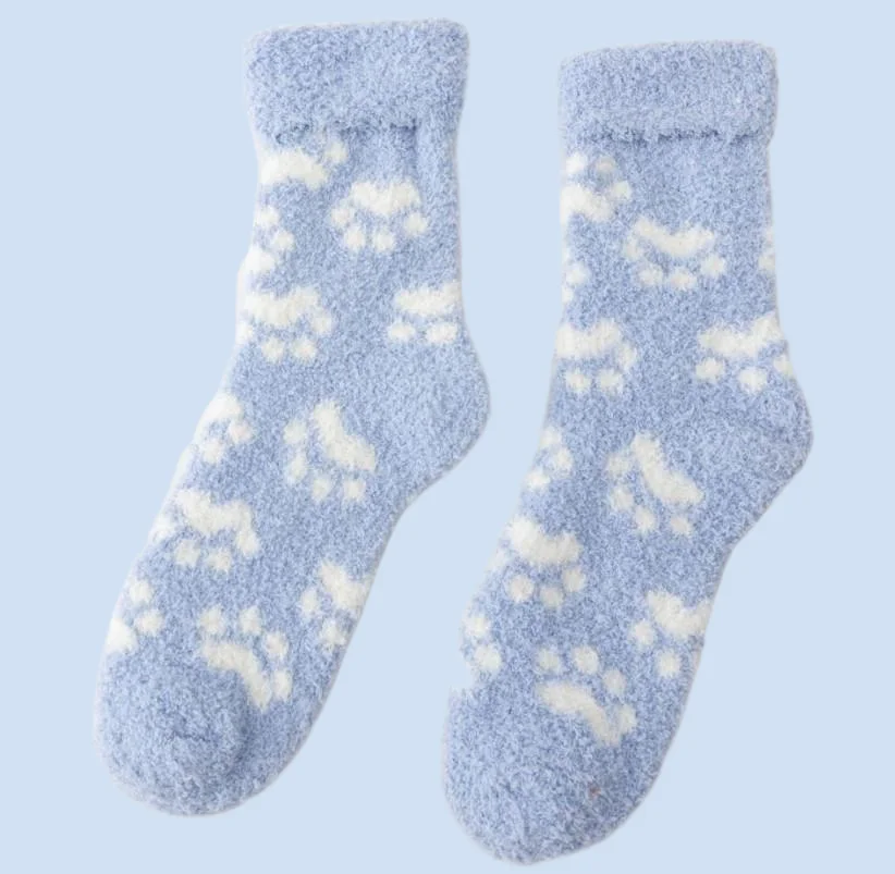 2/6 Pairs Autumn and Winter New Medium Tube Coral Fleece Women's Socks Thick Warm Floor Socks Cat's Paw Women's Socks