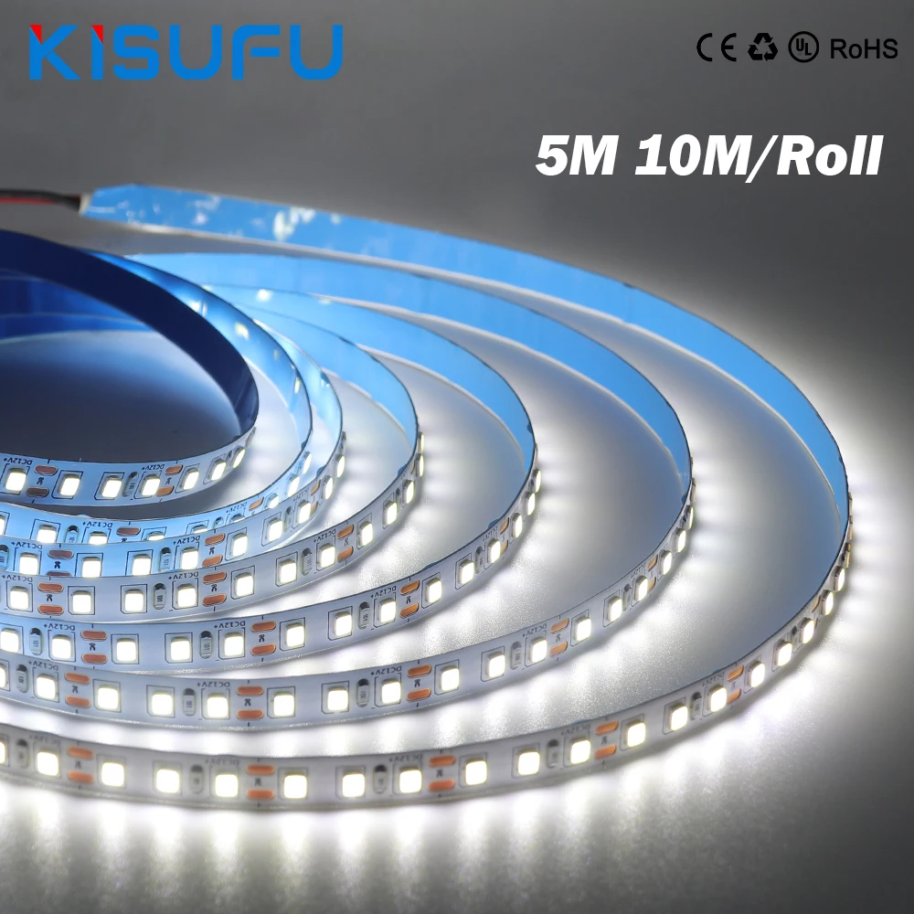 5M 10M LED Strip Lights DC12V 24V SMD2835 8mm PCB White Warm 120Leds/m High Bright Flexible Self-adhesive Light Room Decor