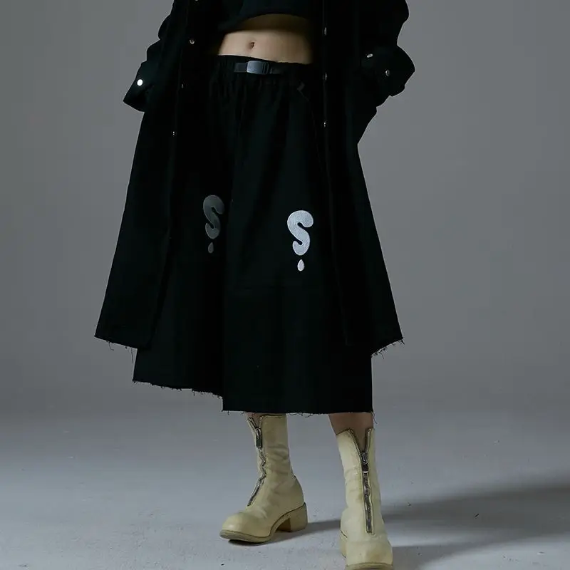 

Women's Skirts A Line Retro Black Knee Length Embroidery Vintage Y2K Pleated Tassel Simple All Match Skirts With Belts 2025 New