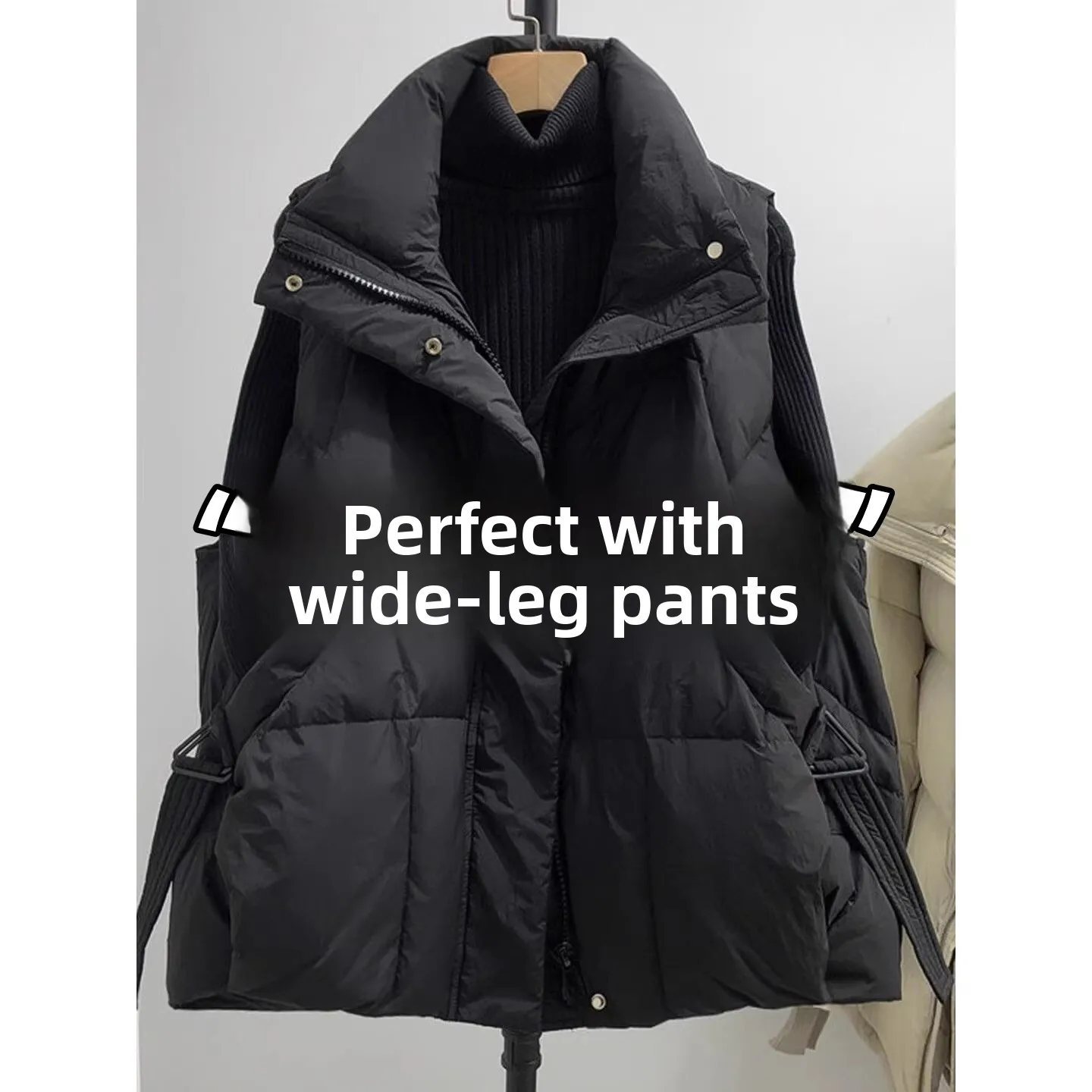 

Bla Thiened down Cotton Vest Women's ort Loose Slimming oulder Bared Topwear Jaet Outerwear Cotton Blend Zipper